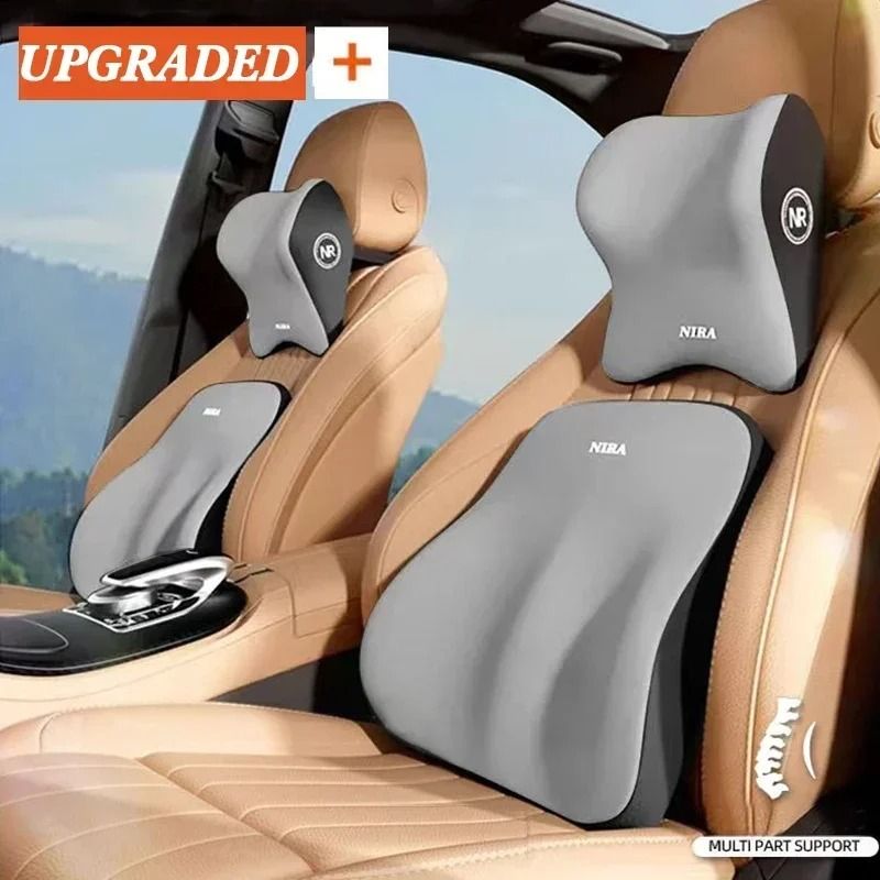 Car Lumbar And Neck Support Cushion Set Memory Foam Portable Washable 2