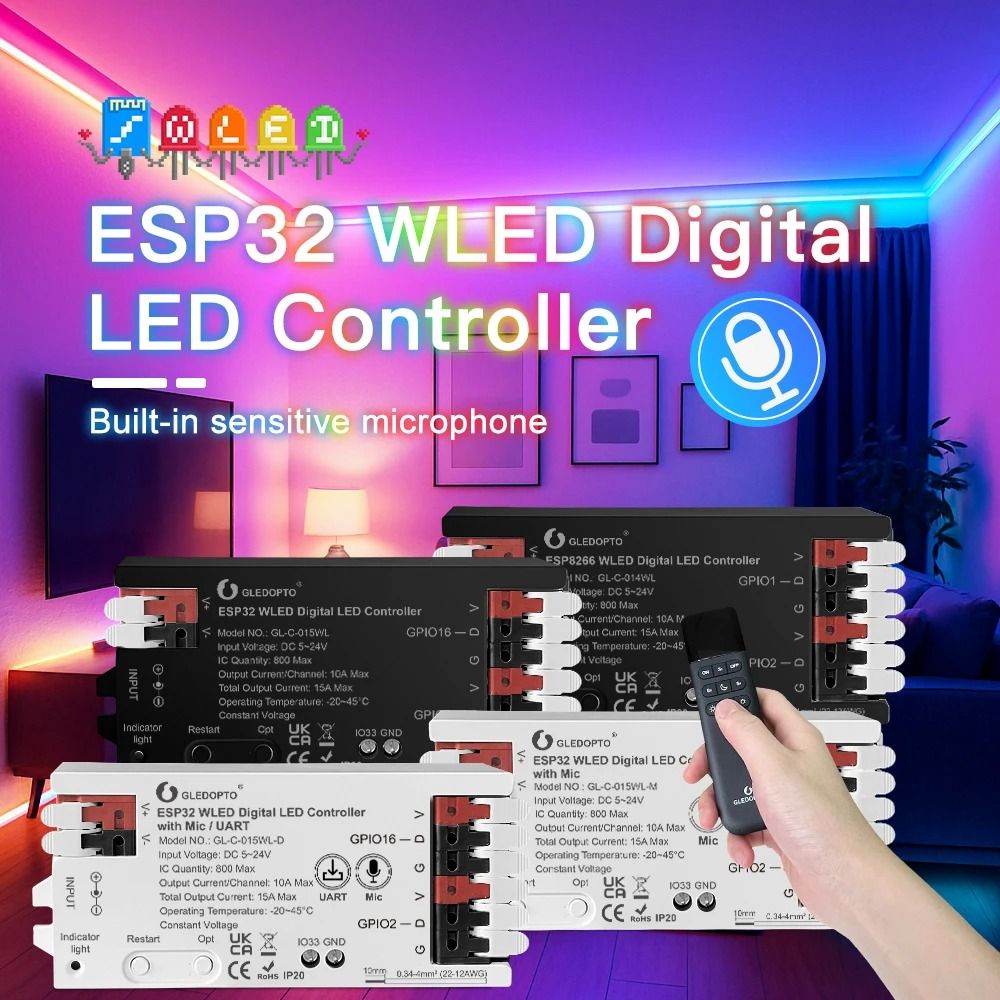 WLED ESP32 LED Controller with Mic for Addressable RGB Lighting