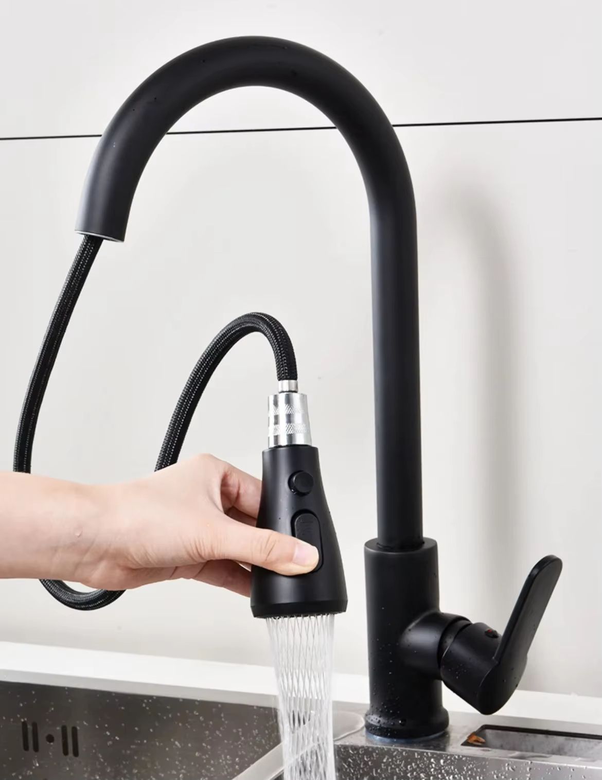 Brushed Nickel PullOut Kitchen Faucet  DeckMounted Sink Tap With Stream  Spray Modes For Hot And Co 15