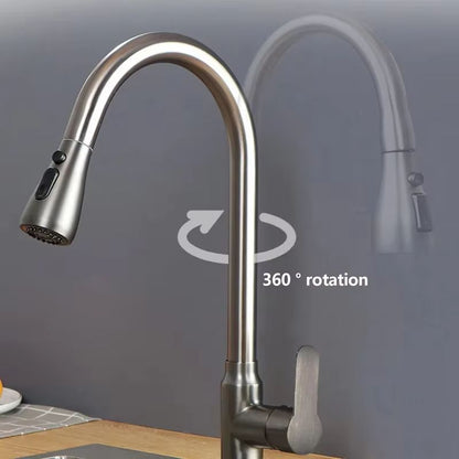 Brushed Nickel PullOut Kitchen Faucet  DeckMounted Sink Tap With Stream  Spray Modes For Hot And Co 3