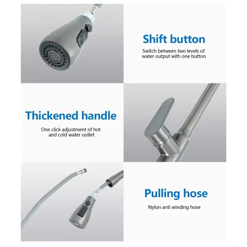 Brushed Nickel PullOut Kitchen Faucet  DeckMounted Sink Tap With Stream  Spray Modes For Hot And Co 4