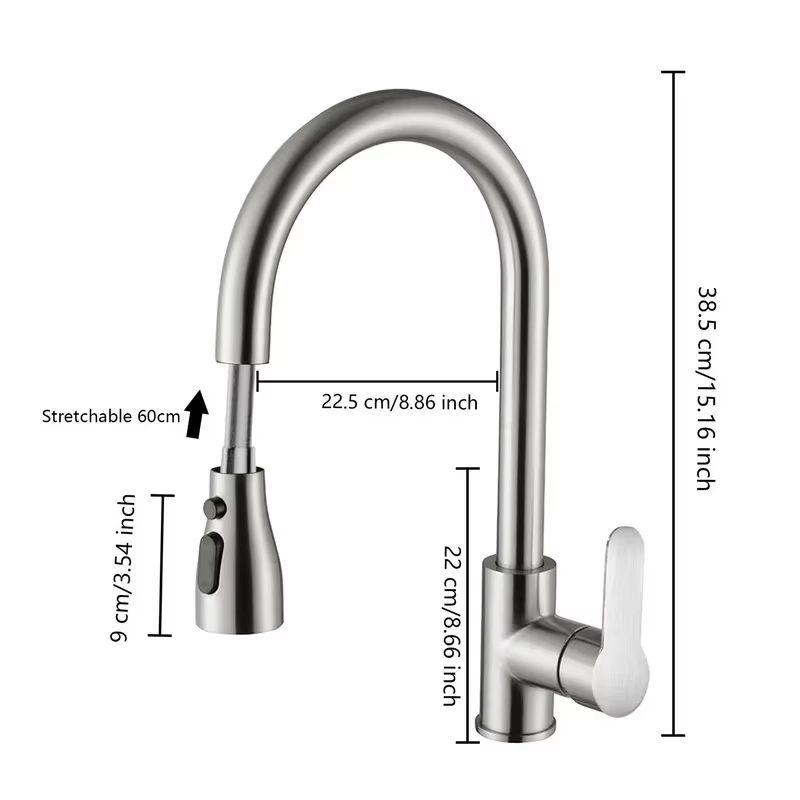 Brushed Nickel PullOut Kitchen Faucet  DeckMounted Sink Tap With Stream  Spray Modes For Hot And Co 5