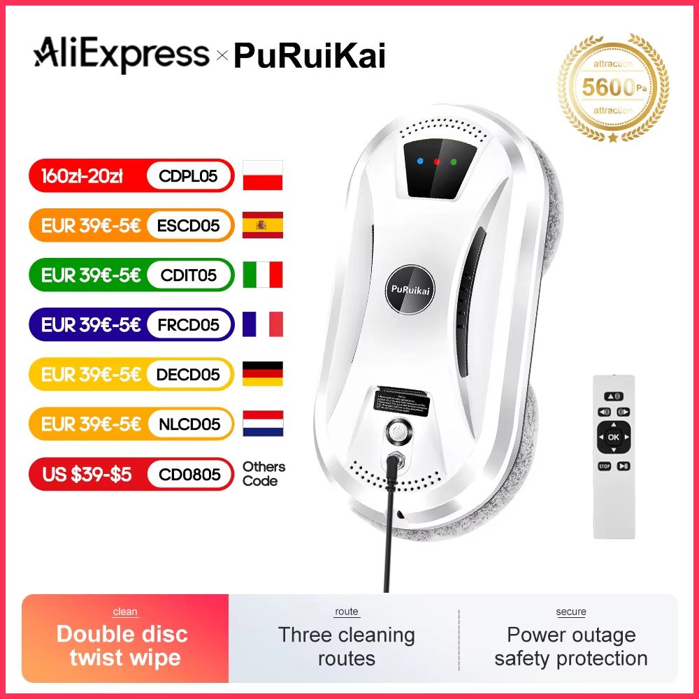 PuRuiKai Window Cleaning Robot Ultra Thin Glass Cleaner with Remote Control for Home Electric Smart Window Cleaner