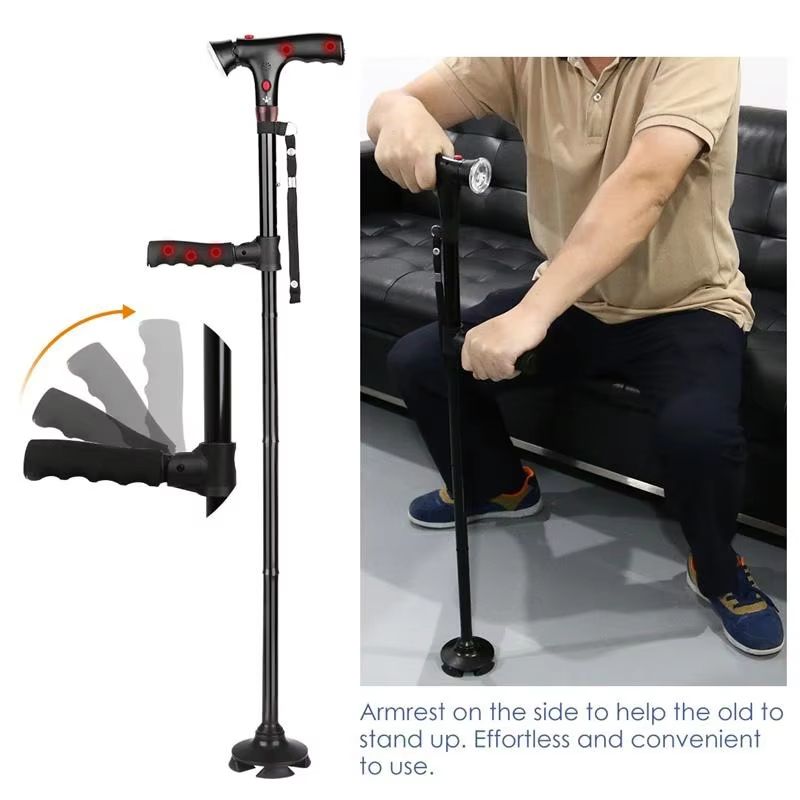 Collapsible Telescopic Walking Cane with LED Light and Alarm – Folding Cane for Seniors with Adjustable Height and Non-S