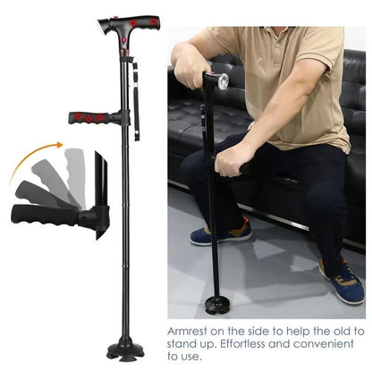 Collapsible Telescopic Walking Cane with LED Light and Alarm – Folding Cane for Seniors with Adjustable Height and Non-S