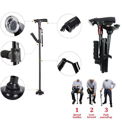 Collapsible Telescopic Walking Cane With LED Light And Alarm  Folding Cane For Seniors With Adjusta 3