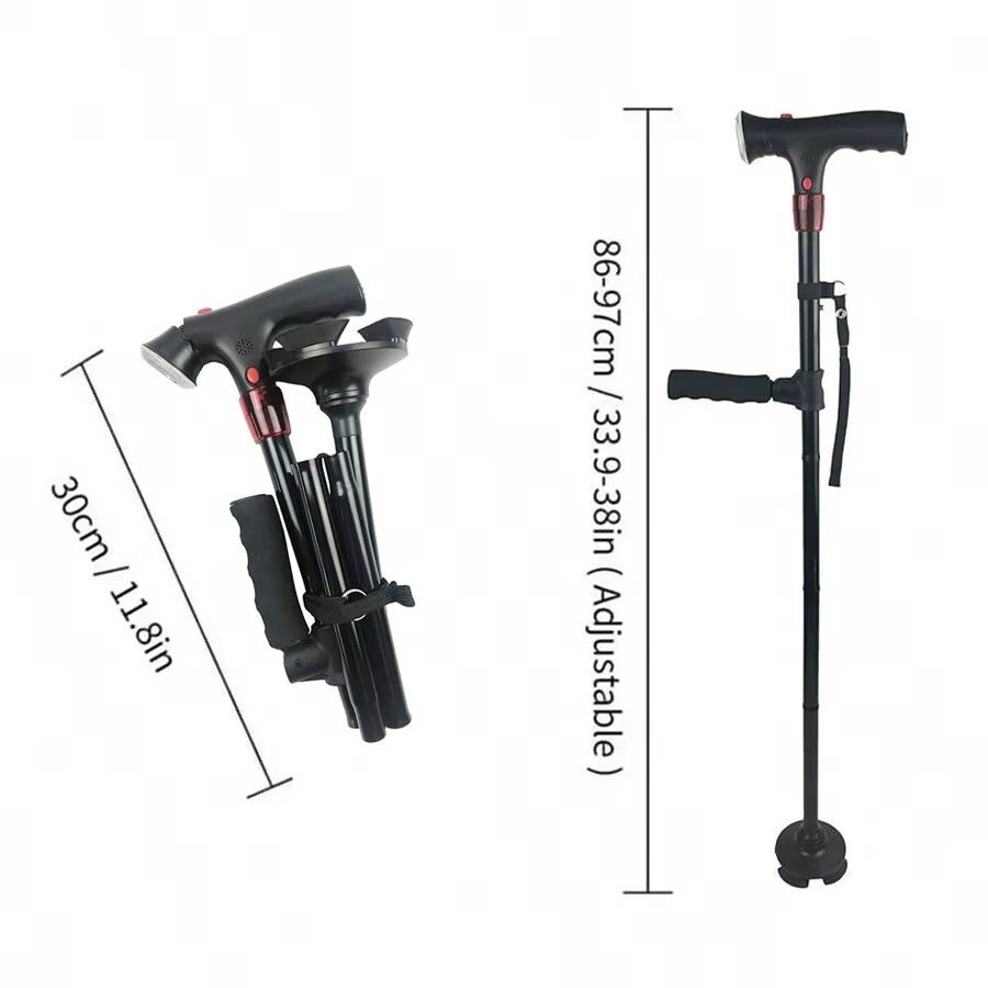 Collapsible Telescopic Walking Cane With LED Light And Alarm  Folding Cane For Seniors With Adjusta 4
