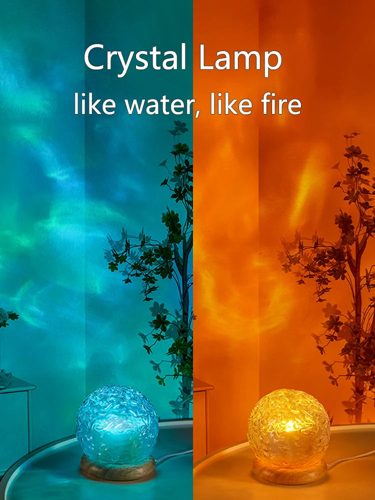 Crystal Mood Lamp Home Bedroom Decor, New Water Ripple Projector Night Light, Aesthetic Christmas Sunset Light Gift