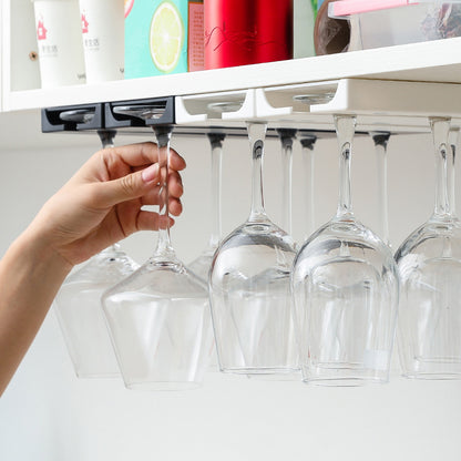 Under Cabinet Wine Glass Rack, No Drill Stemware Holder for Kitchen, Hanging Goblet, Cup Organizer with Punch