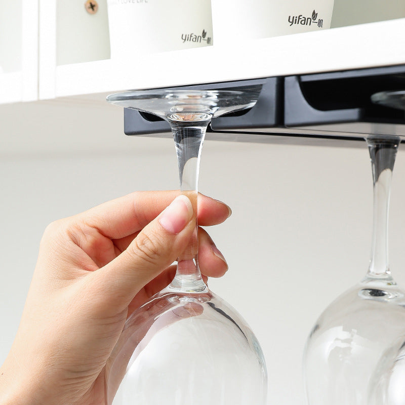 Under Cabinet Wine Glass Rack, No Drill Stemware Holder for Kitchen, Hanging Goblet, Cup Organizer with Punch