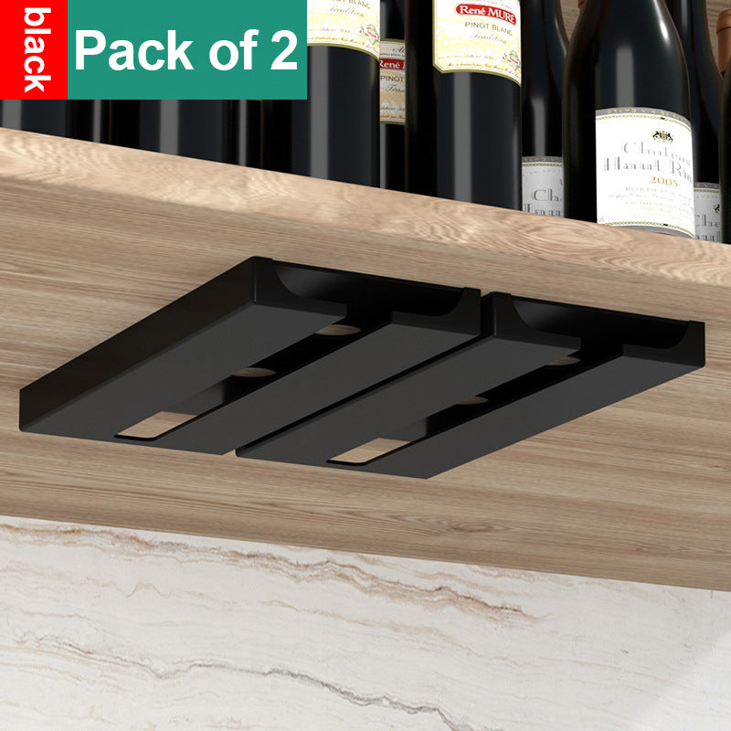 Under Cabinet Wine Glass Rack, No Drill Stemware Holder for Kitchen, Hanging Goblet, Cup Organizer with Punch