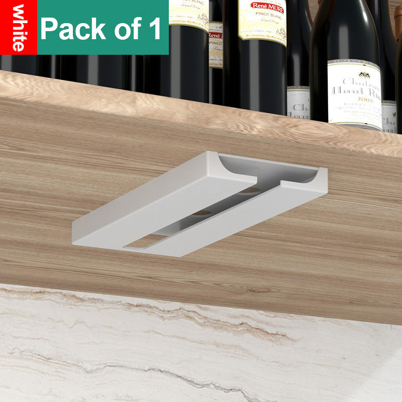 Under Cabinet Wine Glass Rack, No Drill Stemware Holder for Kitchen, Hanging Goblet, Cup Organizer with Punch