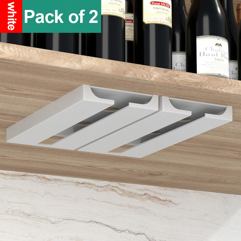 Under Cabinet Wine Glass Rack, No Drill Stemware Holder for Kitchen, Hanging Goblet, Cup Organizer with Punch