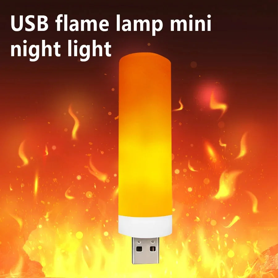 USB LED Night Lamp Flame Effect Bulbs, Candle Lights Flickering Flameless Candles, Cozy Home Ambient Decor