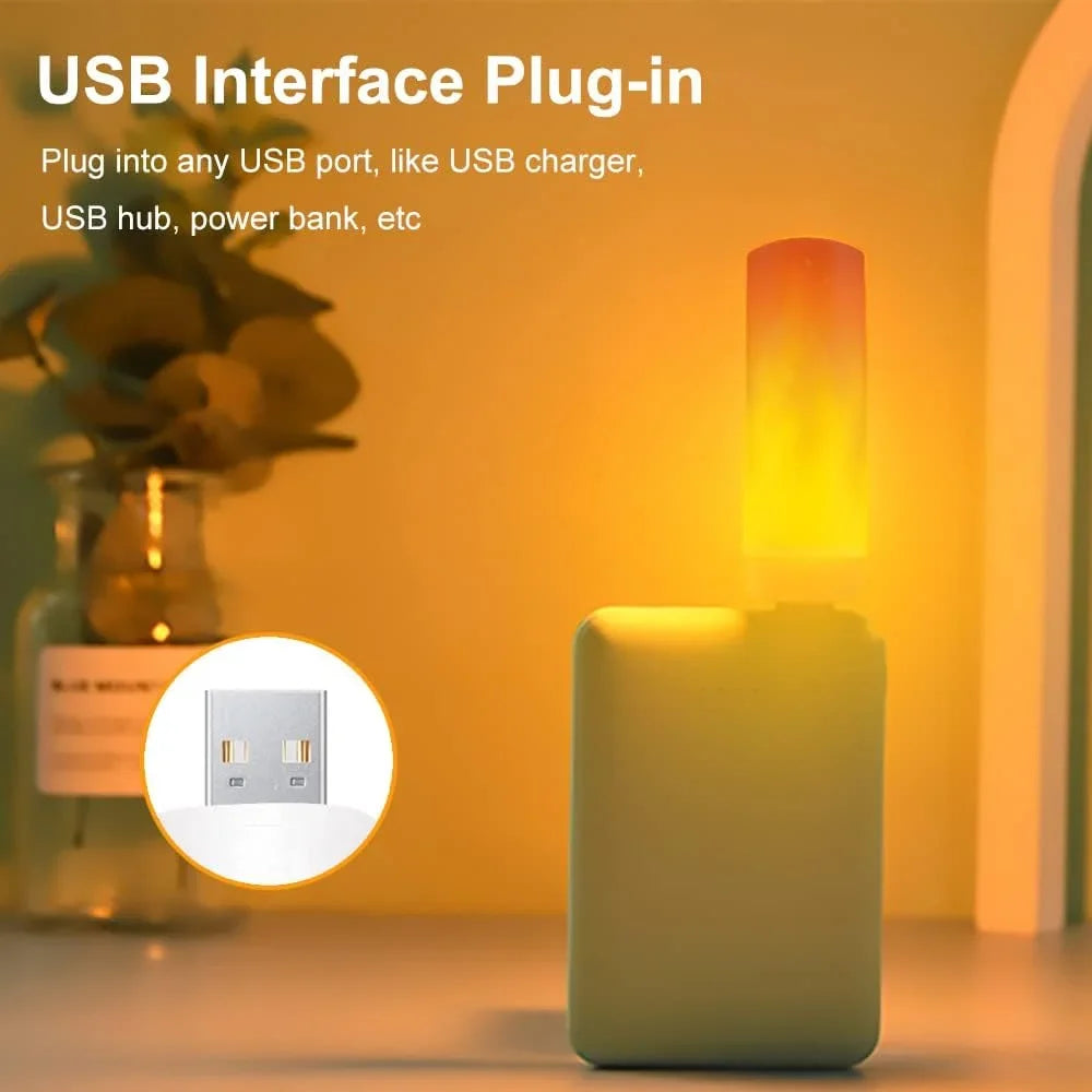USB LED Night Lamp Flame Effect Bulbs, Candle Lights Flickering Flameless Candles, Cozy Home Ambient Decor