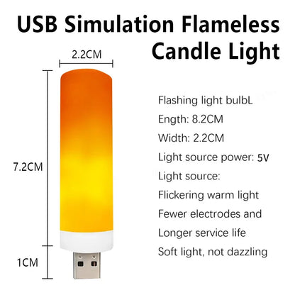 USB LED Night Lamp Flame Effect Bulbs, Candle Lights Flickering Flameless Candles, Cozy Home Ambient Decor
