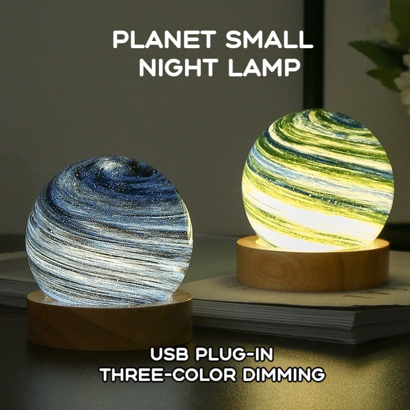 USB Powered 3D Moon Glass Lamp Planet Mini Night Light, Wooden Stand Table Lamp for Kids, Girls, Boys, Christmas Gifts