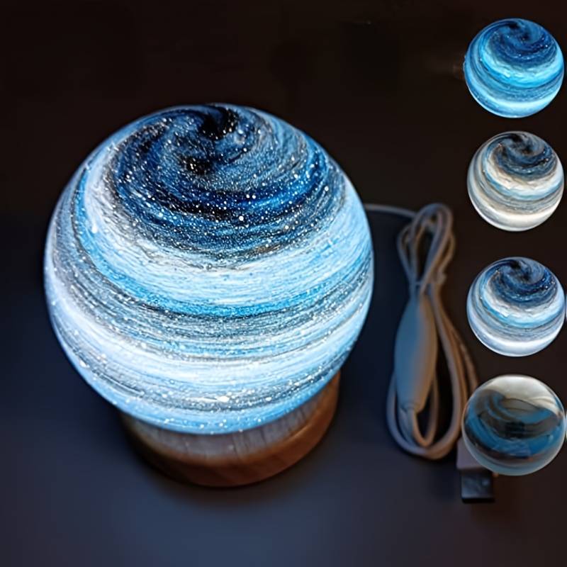 USB Powered 3D Moon Glass Lamp Planet Mini Night Light Wooden Stand Table Lamp For Kids Girls Boys  4
