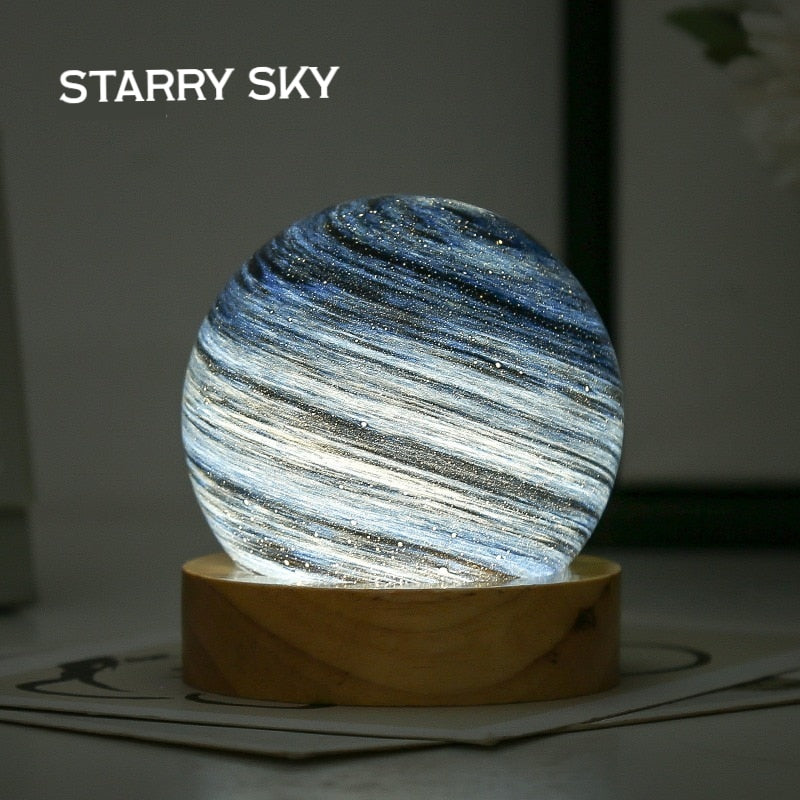 USB Powered 3D Moon Glass Lamp Planet Mini Night Light Wooden Stand Table Lamp For Kids Girls Boys  6