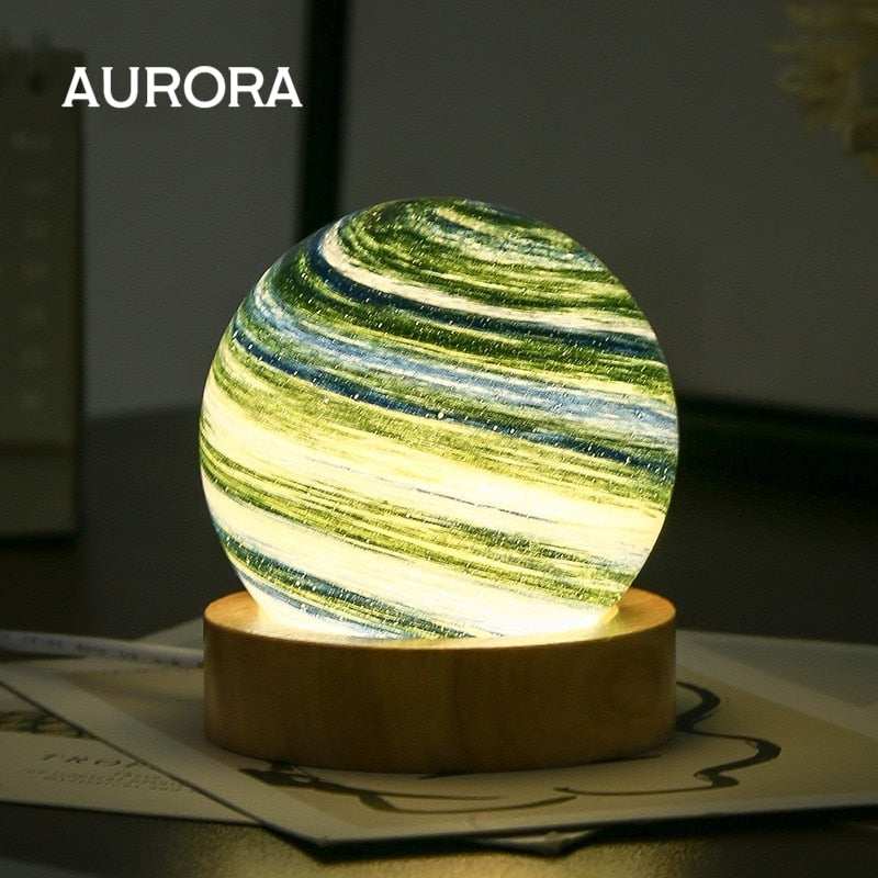 USB Powered 3D Moon Glass Lamp Planet Mini Night Light Wooden Stand Table Lamp For Kids Girls Boys  7