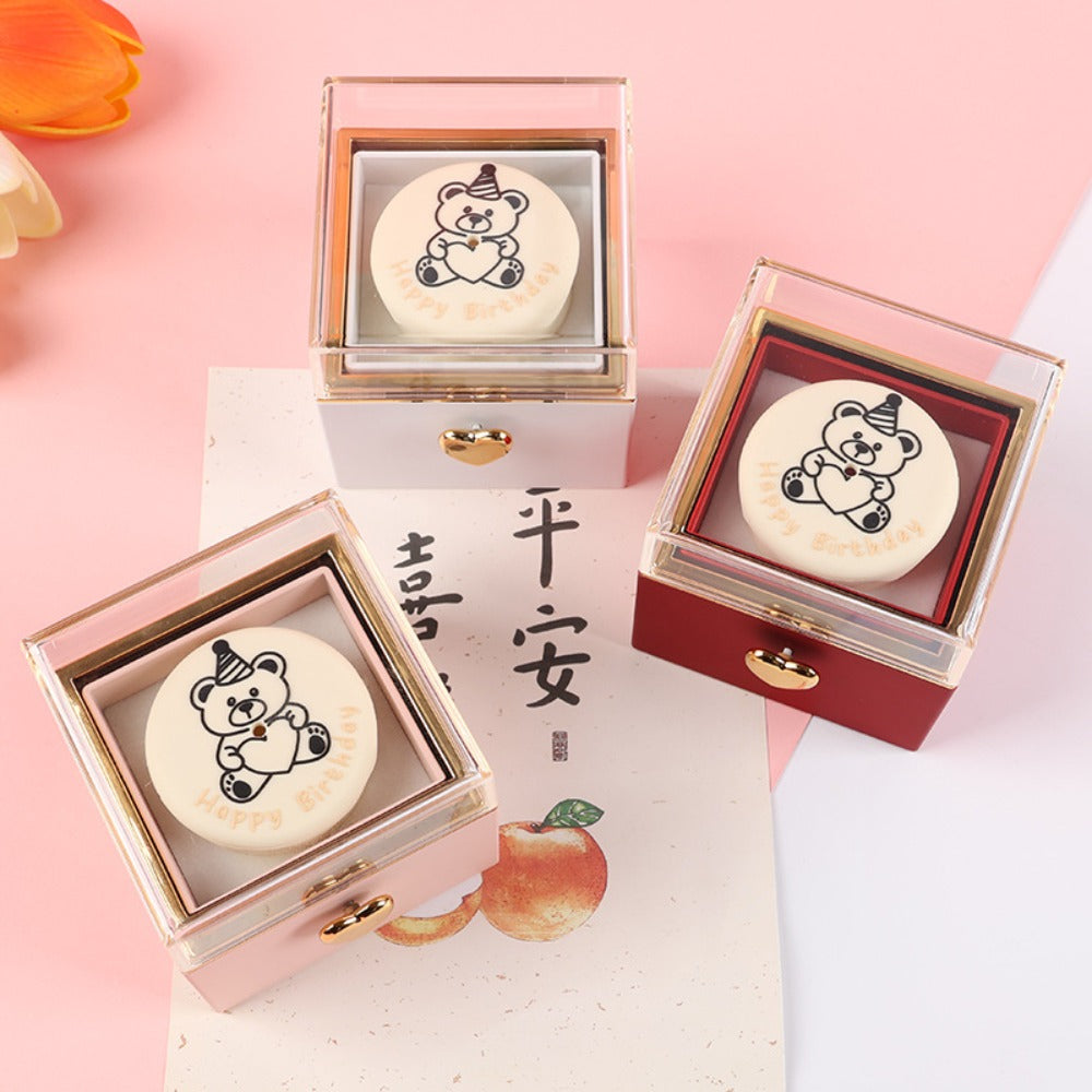 Bear Flip Ring Box, Mini Cake Jewelry Gift Box for Girlfriend, Birthday Proposals, Ring Display Storage Box