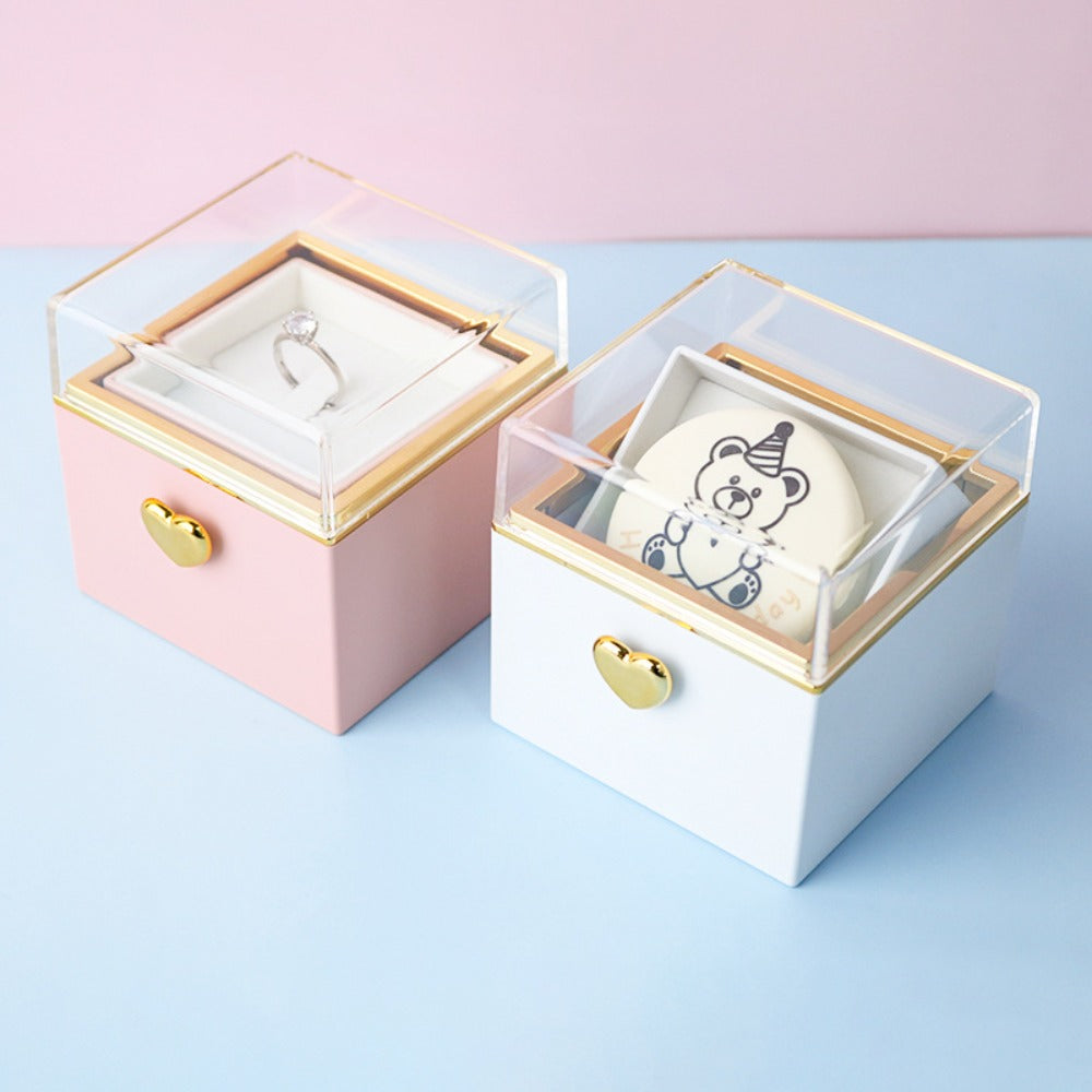 Bear Flip Ring Box, Mini Cake Jewelry Gift Box for Girlfriend, Birthday Proposals, Ring Display Storage Box