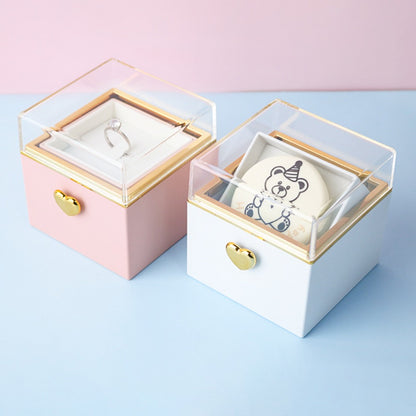 Bear Flip Ring Box, Mini Cake Jewelry Gift Box for Girlfriend, Birthday Proposals, Ring Display Storage Box