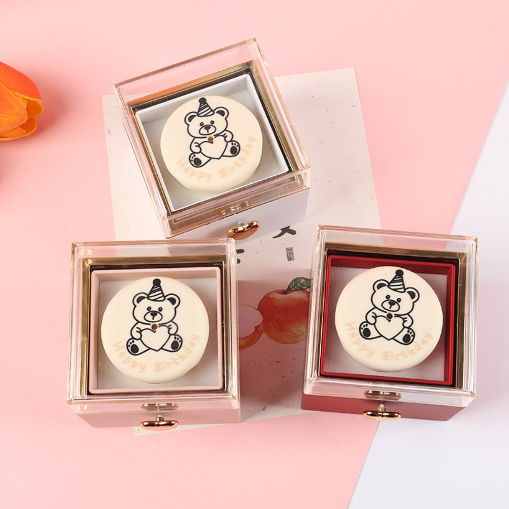 Bear Flip Ring Box, Mini Cake Jewelry Gift Box for Girlfriend, Birthday Proposals, Ring Display Storage Box