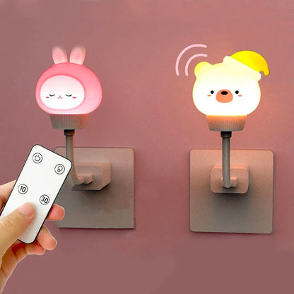 Cute Cartoon USB Night Light LED Lamp for Kids Baby, Bear Chick Kitten Nightlight, Remote Bedside Bedroom Decor