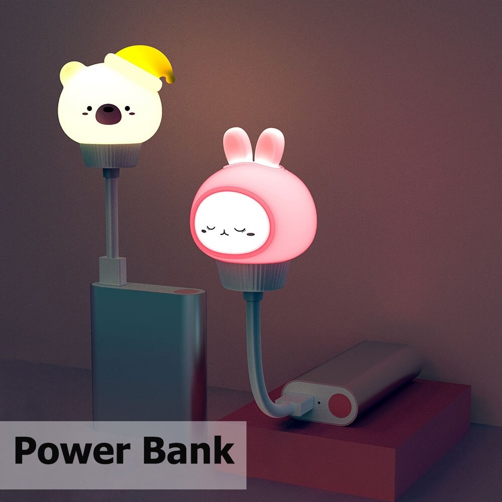 Cute Cartoon USB Night Light LED Lamp for Kids Baby, Bear Chick Kitten Nightlight, Remote Bedside Bedroom Decor