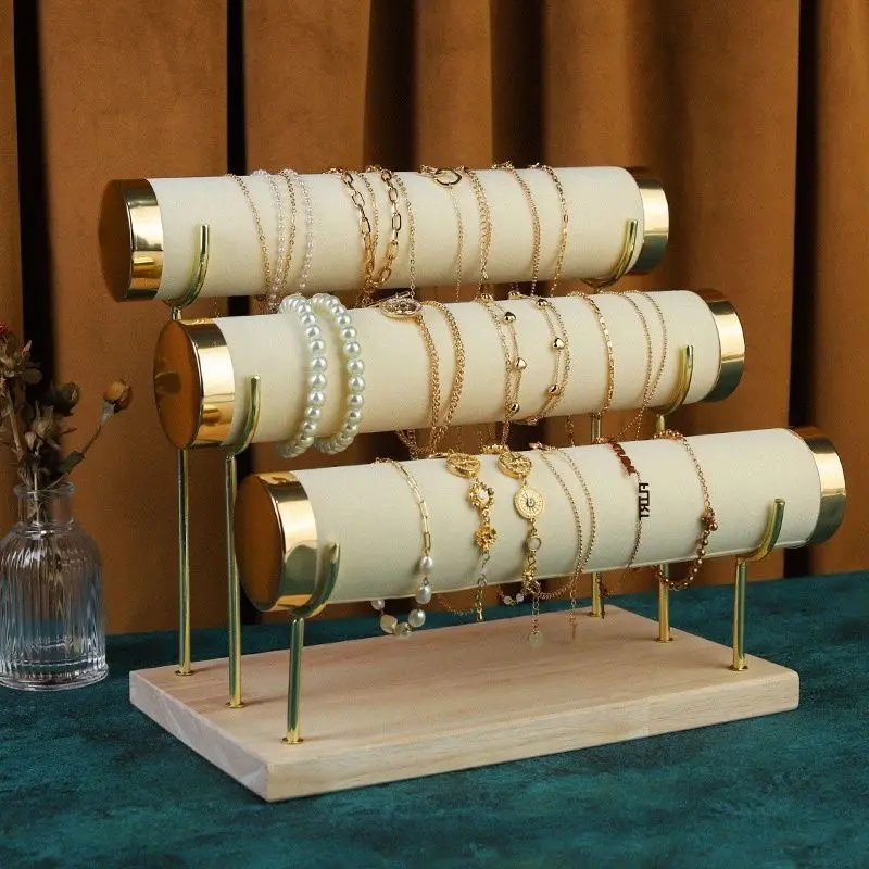 Detachable Bracelet Holder Jewelry Storage Stand with Wooden Tray, Elegant Jewelry Display Organizer