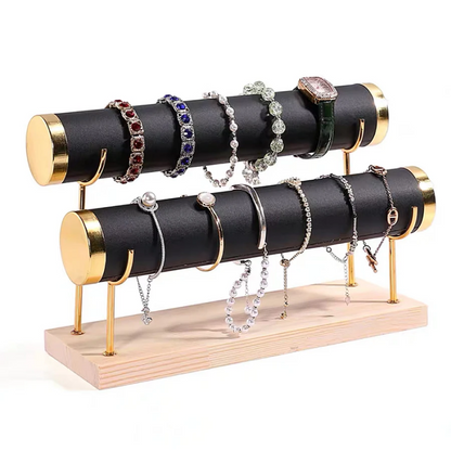 Detachable Bracelet Holder Jewelry Storage Stand with Wooden Tray, Elegant Jewelry Display Organizer