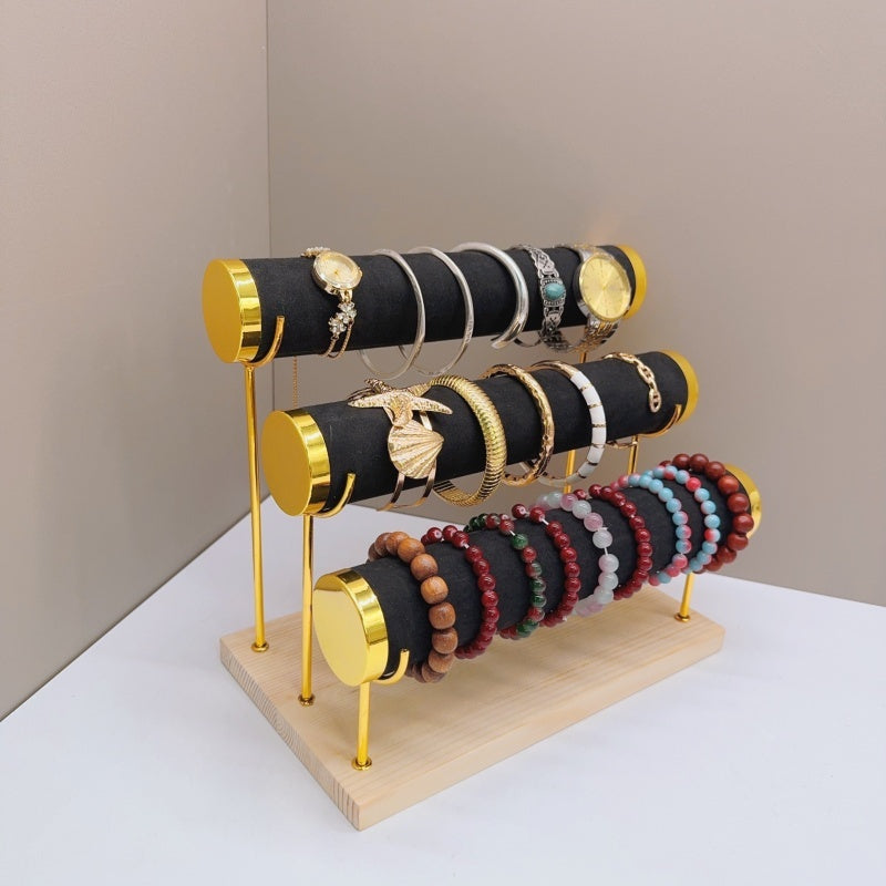 Detachable Bracelet Holder Jewelry Storage Stand with Wooden Tray, Elegant Jewelry Display Organizer