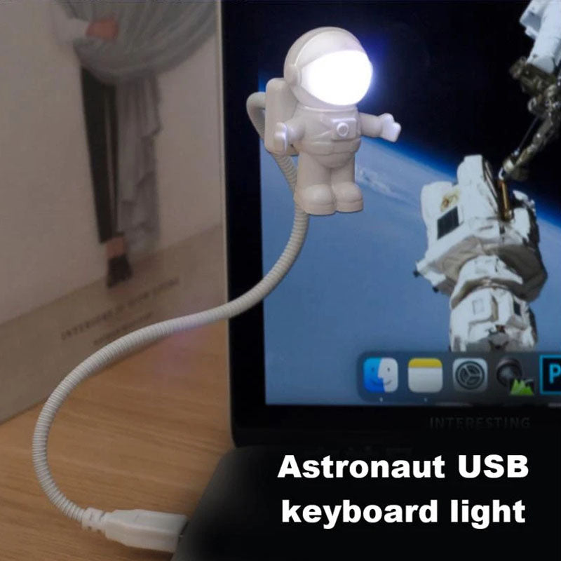 Astronaut USB Night Light Powered 5V, Portable Reading Desk Lamp for Computer, White LED Light Source for PC and Laptop