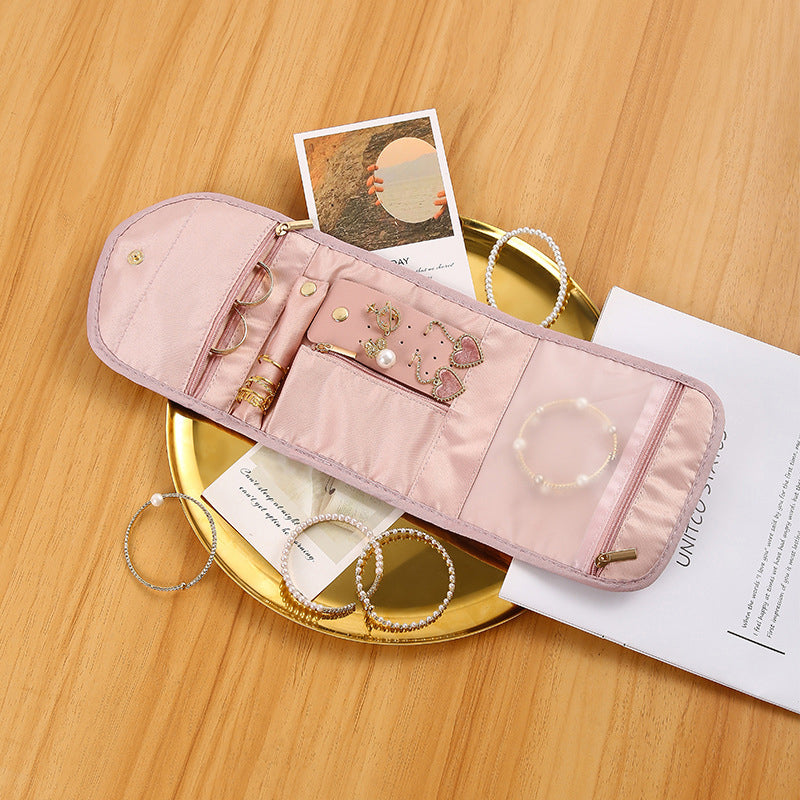 Foldable Jewellery Roll, Convenient Jewellery Organiser for Travel & Home Velvet Cosmetic Bag, Jewelry Display Pouch