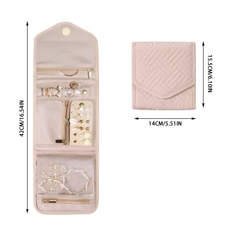 Foldable Jewellery Roll, Convenient Jewellery Organiser for Travel & Home Velvet Cosmetic Bag, Jewelry Display Pouch