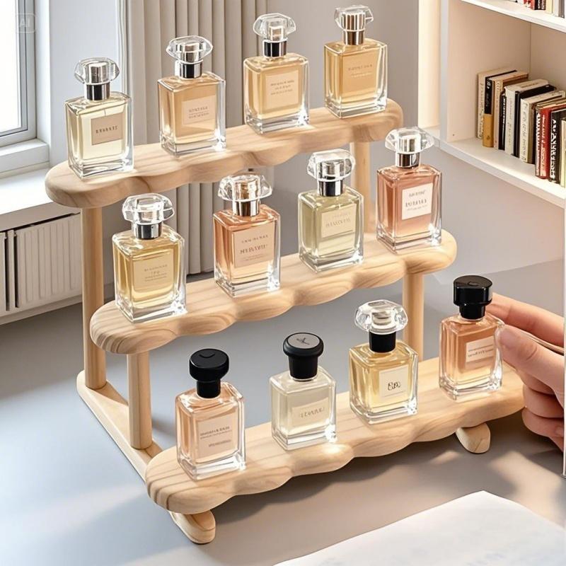 3 Tier Display Riser Stand, Wooden Shelf for Perfume Organizer, Figure Doll Storage, Display Shelf for Home Decor.