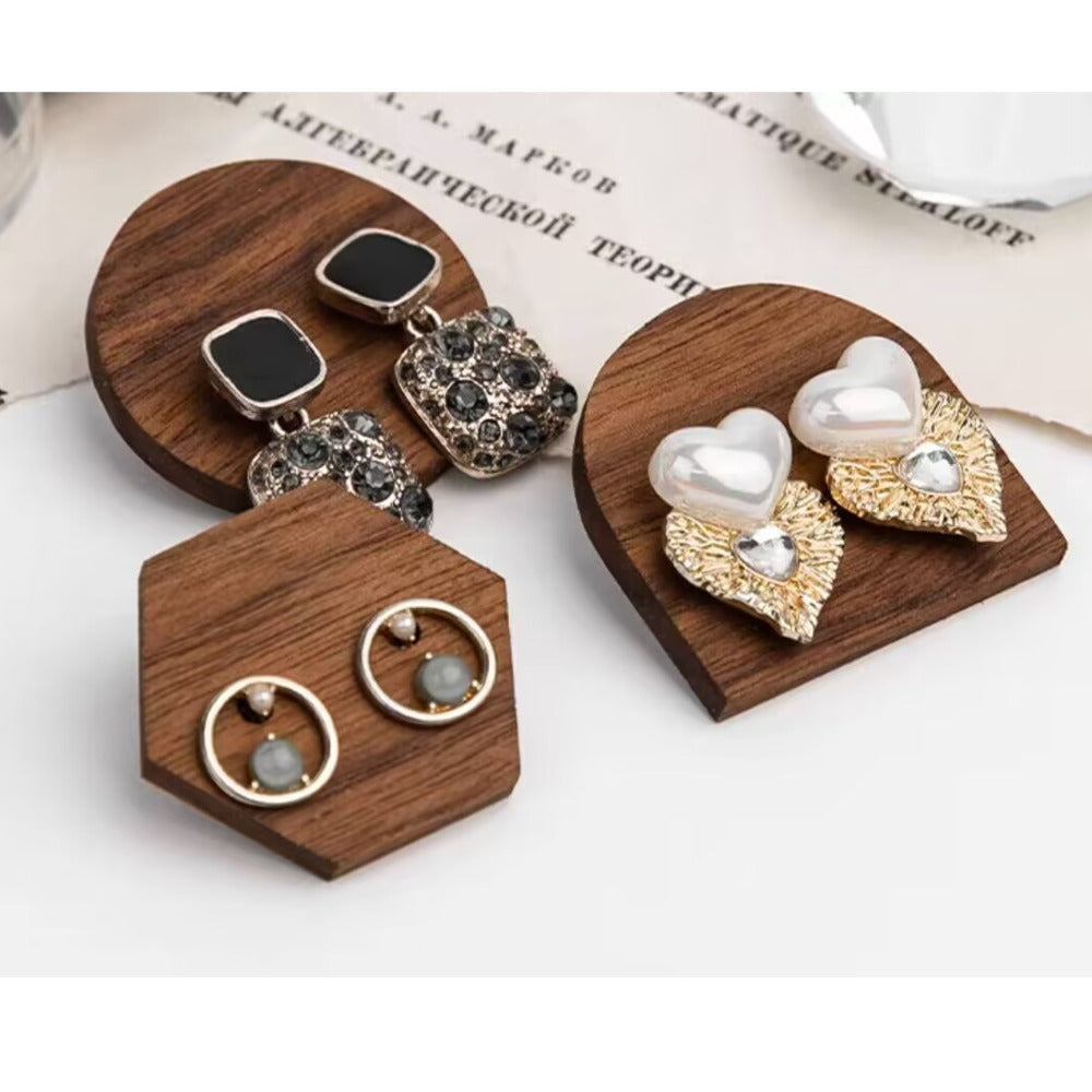 Black Walnut Earring Stud Display Cards, Solid Wood Jewelry Display Shelf for Ear Nails Earrings, Wooden Earring Storage