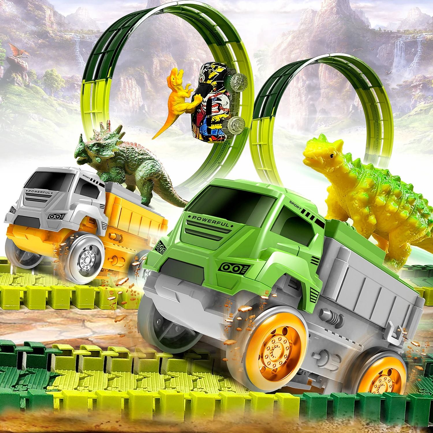 Flexible Dinosaur World Race Track Playset With Magic Climbing Train Set 4