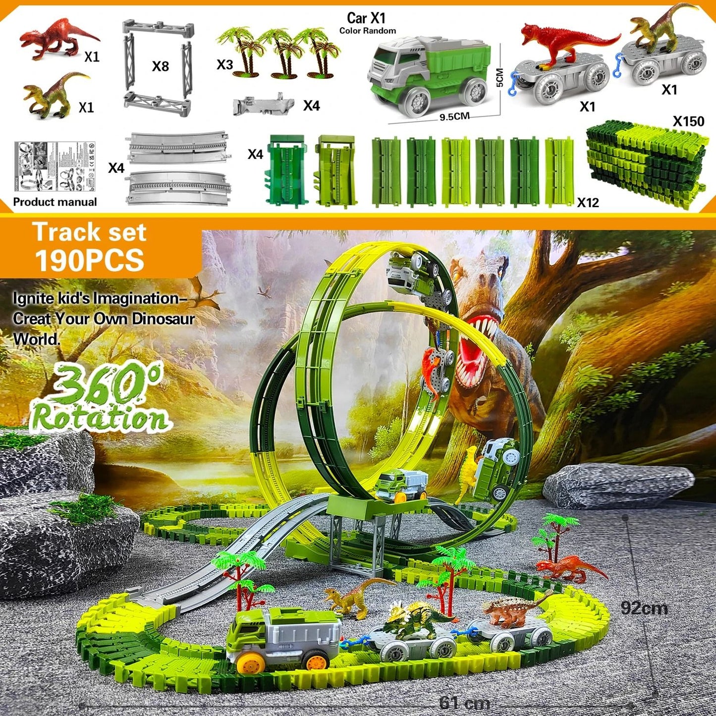 Flexible Dinosaur World Race Track Playset With Magic Climbing Train Set 7