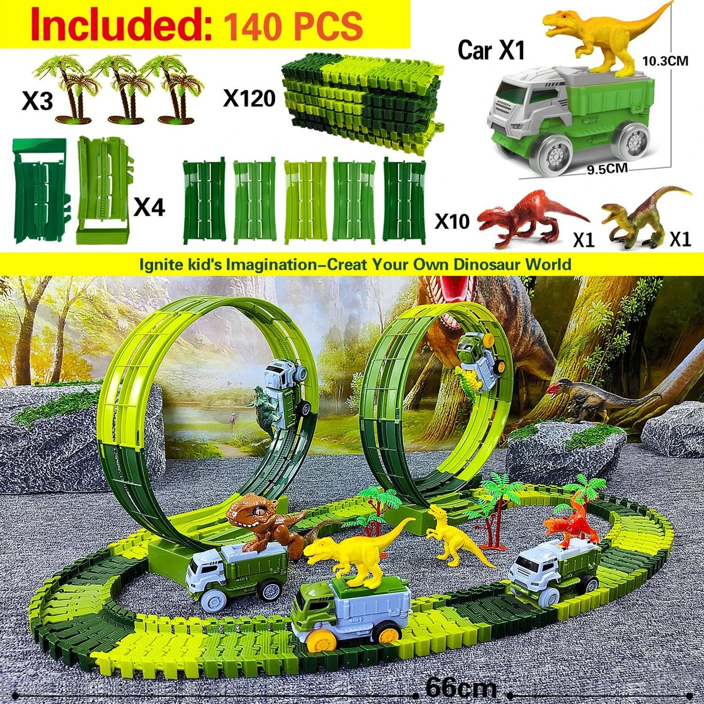 Flexible Dinosaur World Race Track Playset With Magic Climbing Train Set 8