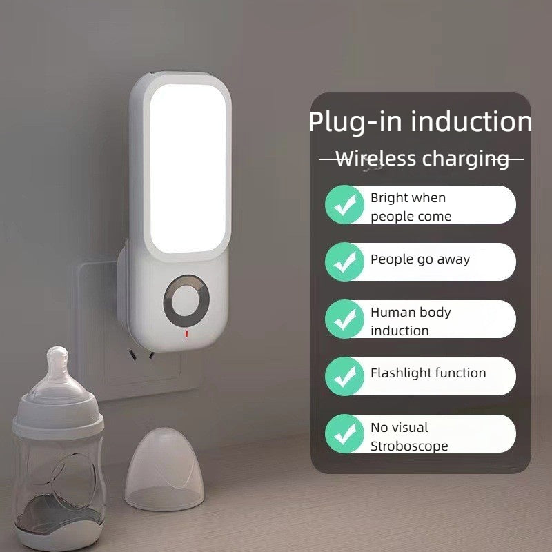 Wireless Charging Night Light Plug In, 3 Modes, Human Sensor Flashlight, USB Rechargeable Emergency Light for Bedroom