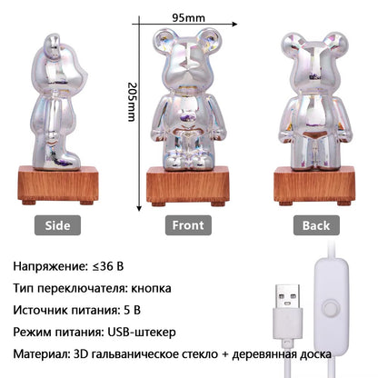 3D Bear Night Light LED Fireworks Lamps, USB Dimmable Projector, Colorful Desktop Atmosphere Table Light Gift