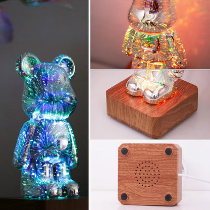 3D Bear Night Light LED Fireworks Lamps, USB Dimmable Projector, Colorful Desktop Atmosphere Table Light Gift