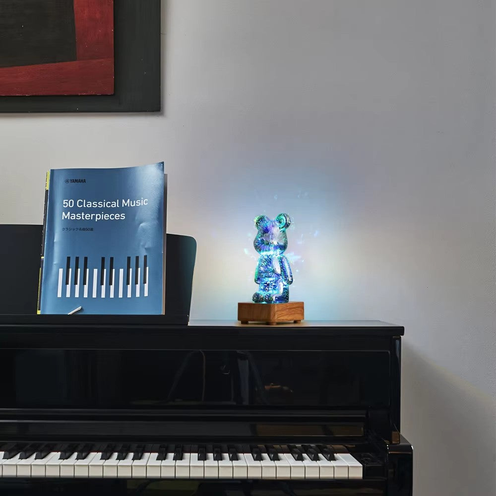 3D Bear Night Light LED Fireworks Lamps, USB Dimmable Projector, Colorful Desktop Atmosphere Table Light Gift