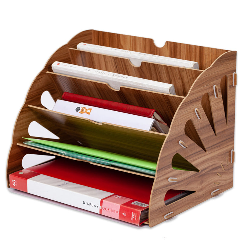 Wooden Fan Multi-layer Standing Test Paper Tray, Vertical Organizer File Rack Data Storage, Office Stationery, Binder