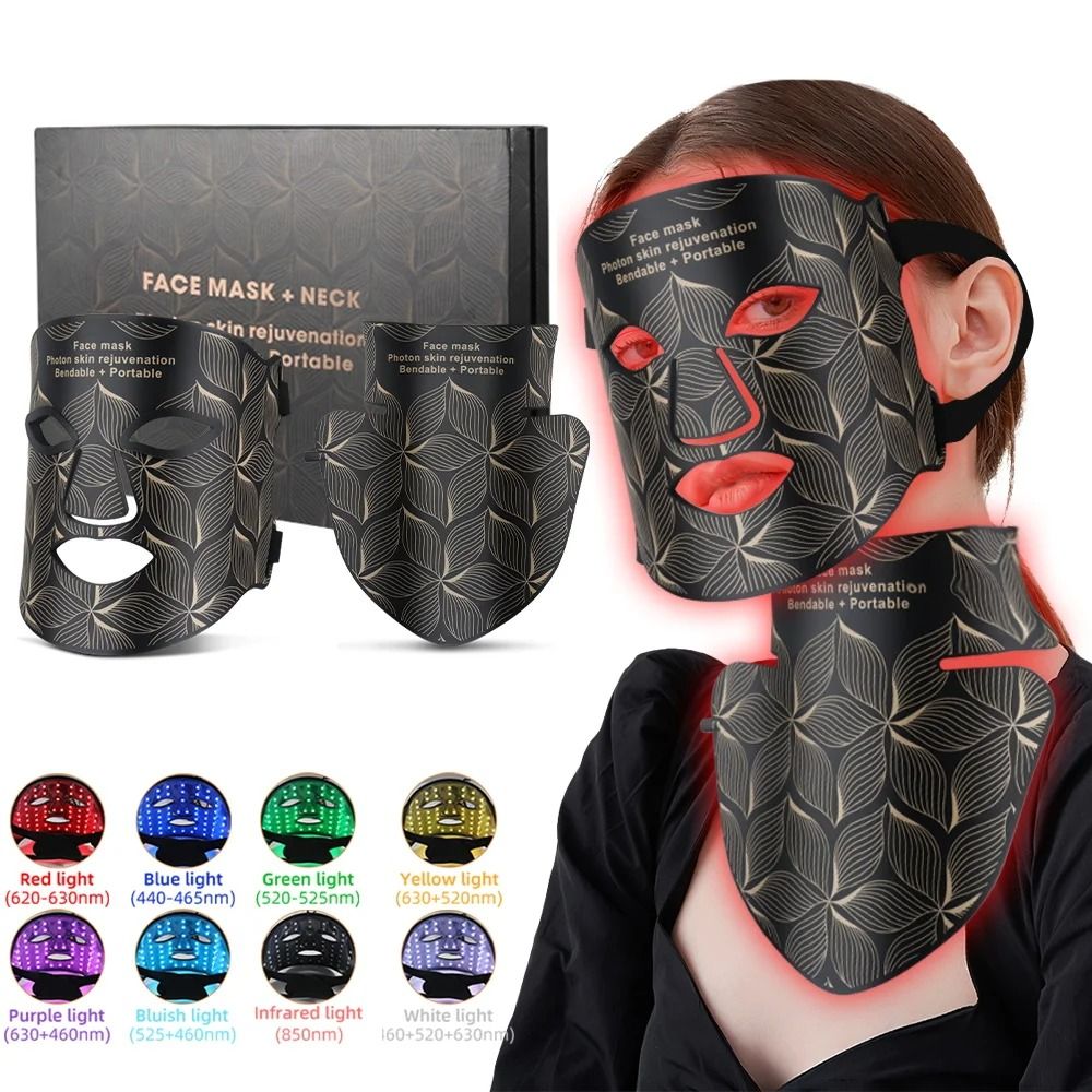 Eight Color LED Facial and Neck Mask with Light Therapy for Skin Firming Whitening and Oil Control
