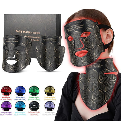 Eight Color LED Facial and Neck Mask with Light Therapy for Skin Firming Whitening and Oil Control