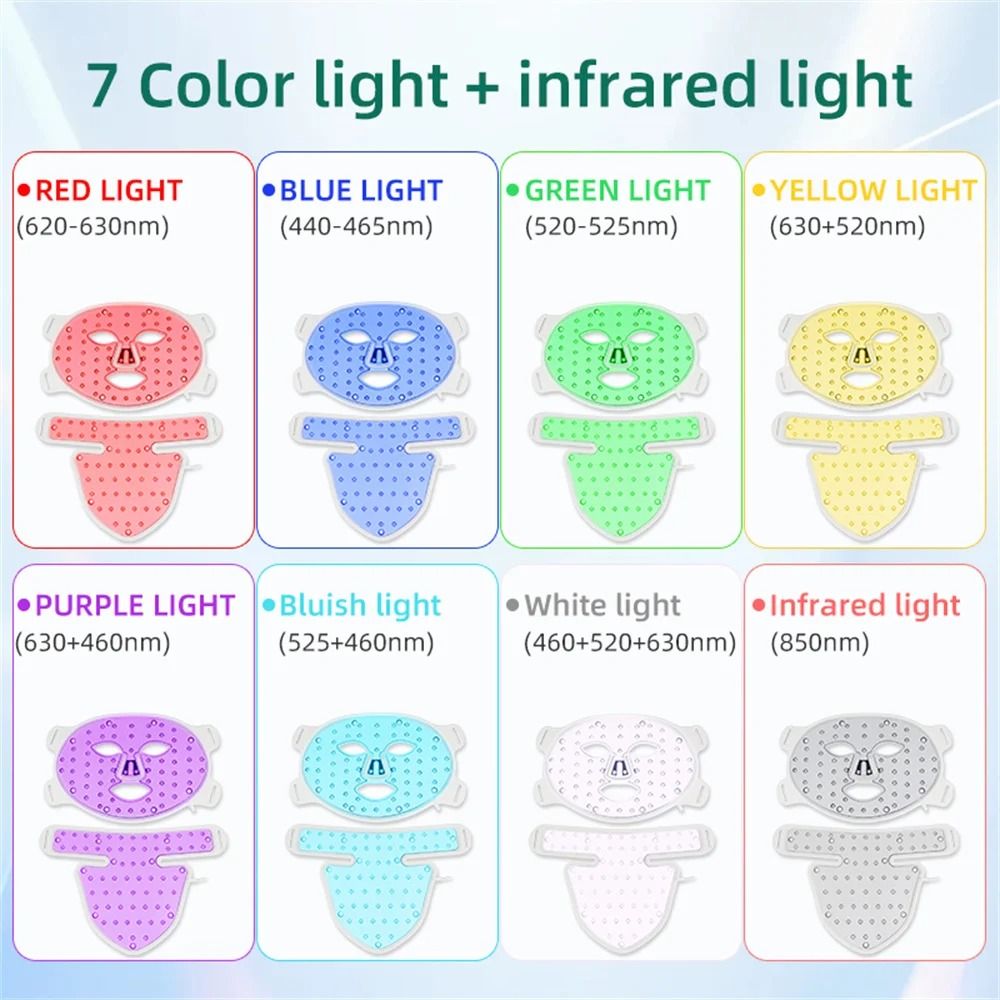 Eight Color LED Facial And Neck Mask With Light Therapy For Skin Firming Whitening And Oil Control 3