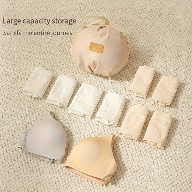 Round Underwear Storage Bag, Light Easy to Carry Travel Organizer for Bras, Underwear